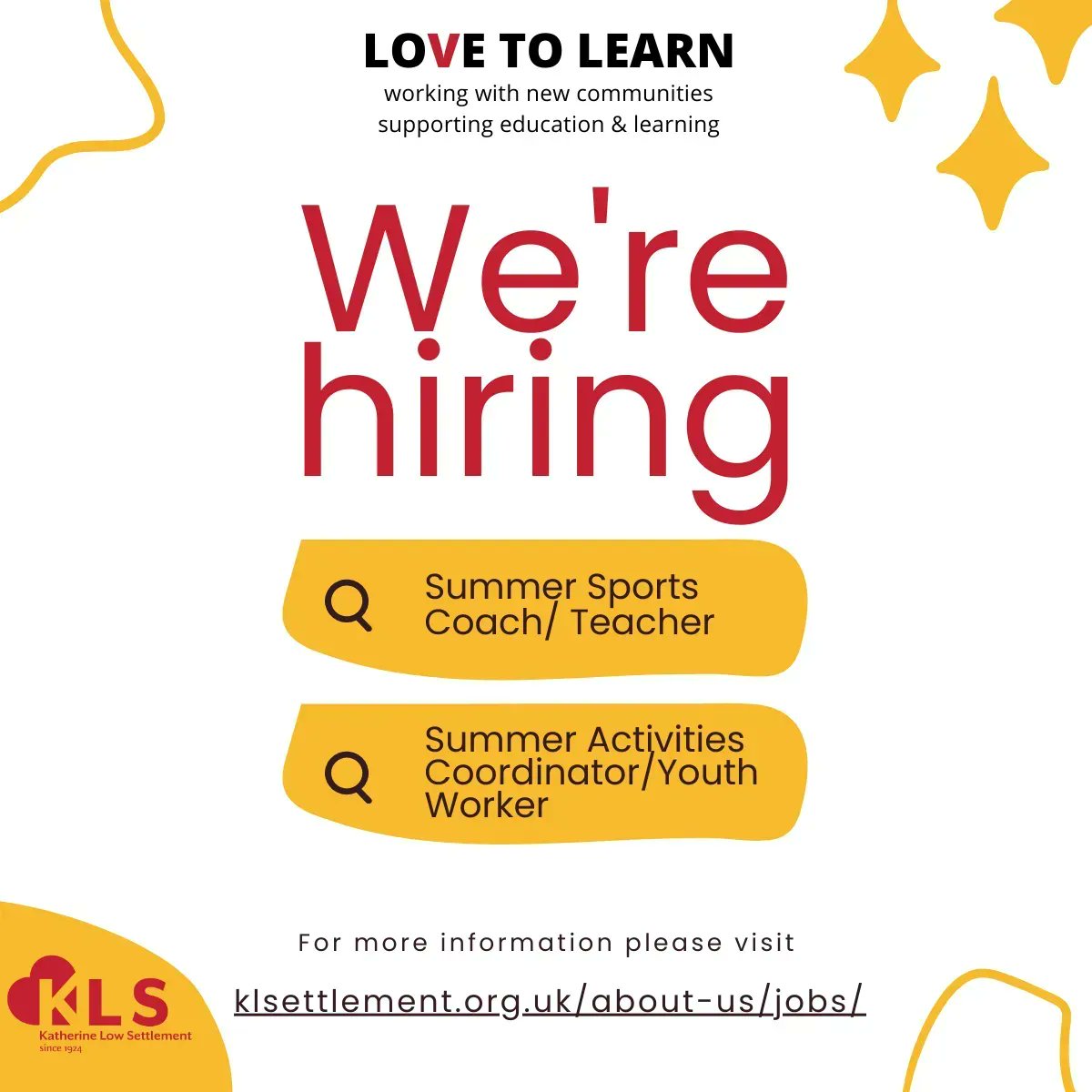 Looking for a job? Come join us supporting young people from a refugee background this summer! We’re hiring for the following positions:
For more information check out our website! klsettlement.org.uk/about-us/jobs/
#refugeesupport #youthworker #battersea #wandsworth #katherinelowsettlement