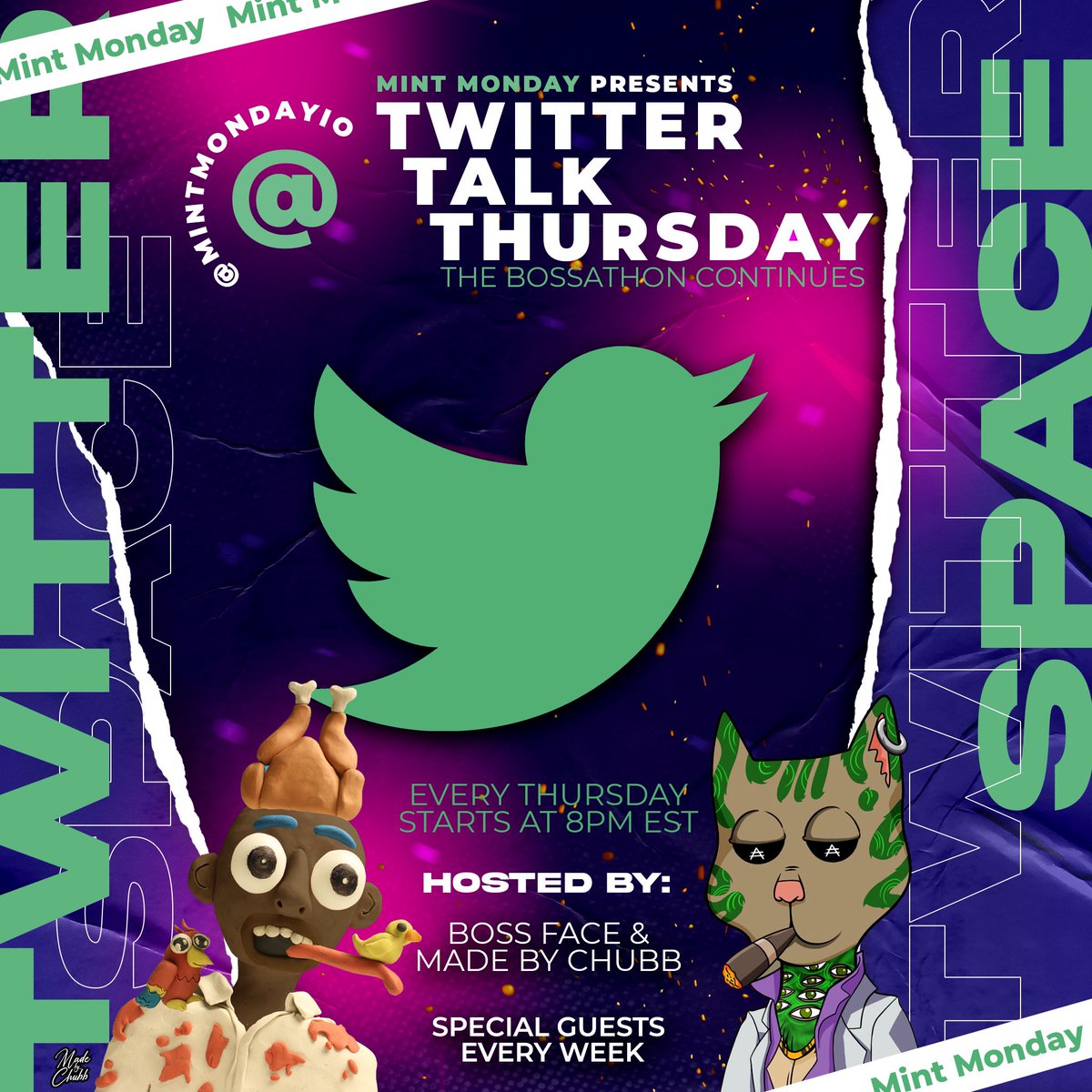 _cryptofriends's tweet photo. Join us tonight for “Twitter Talk Thursday” The Bossathon Continues… #MintMonday #NFTCommunity #CNFTCommunity #CNFT #NFT #NFTspace https://t.co/gy2flf1bqe