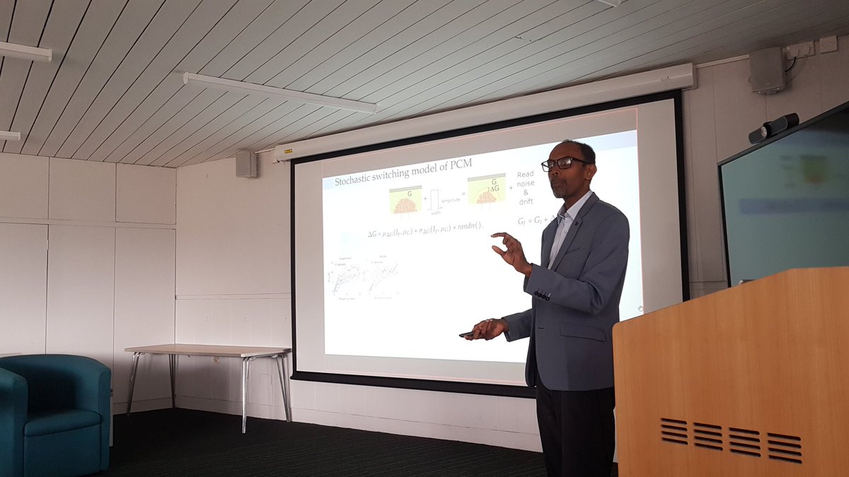 Pleased to welcome Bipin <a href="/RajendranBipin/">Bipin Rajendran</a> from King's College London for <a href="/nclmicrosystems/">Newcastle uSystems</a> Seminar today. Bipin showed ways of designing in-memory AI circuits, using noise and variance from NV devices as an advantage rather than an impediment. Great insights!