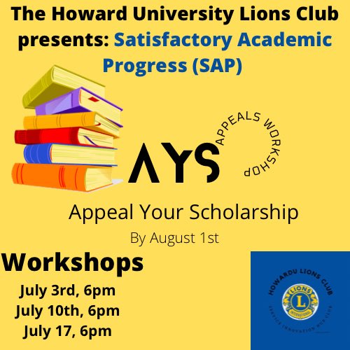 HULCCHAPTER's tweet photo. If students fail to meet the published SAP standards, the student will be placed on financial aid suspension leaving many without financial aid. Learn how to keep your scholarship with the HULionsClub as they guide you through your packet. 

Sign up here: https://t.co/dg0XWi7UDh https://t.co/Bfk2CTXxWs