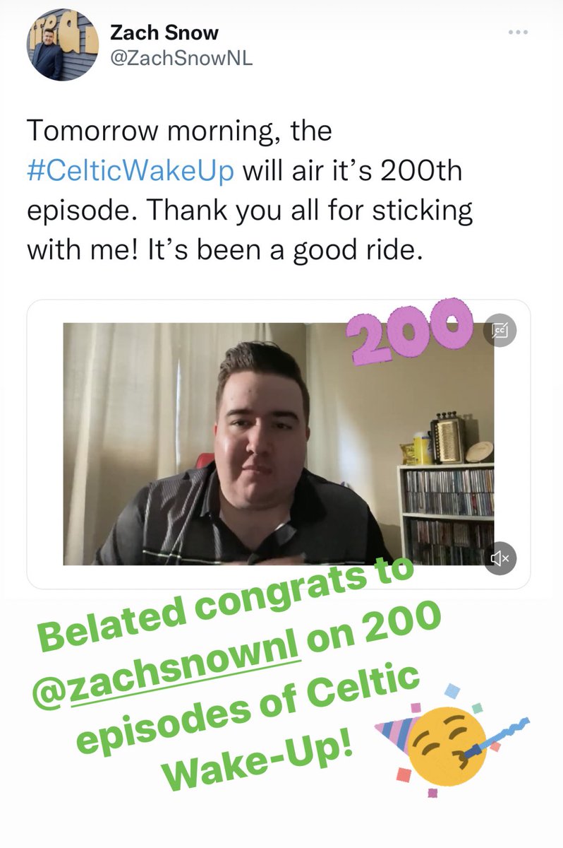 Belated congrats to <a href="/ZachSnowNL/">Zach Snow</a> on 200 episodes of #CelticWakeUp