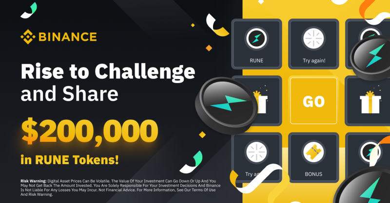 binance's tweet photo. Complete tasks to win a piece of a $200,000 prize pool in $RUNE!
 
Find out more ⤵️