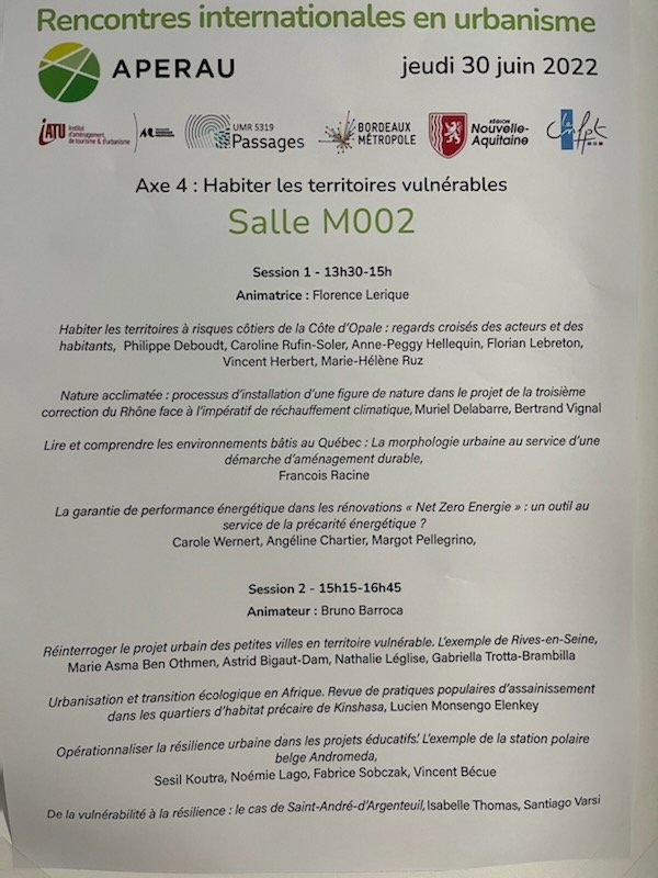 P_Deboudt's tweet photo. Communication présentée avec Caroline Rufin-Soler @ULCO_Univ aux 23èmes rencontres internationales en urbanisme de @Aperau_Internat à @UBMontaigne sur le projet #cosaco @Fondationfrance @univ_lille @LaboTVES https://t.co/CRRuZAoM8Y https://t.co/w6WaOjuLL7
