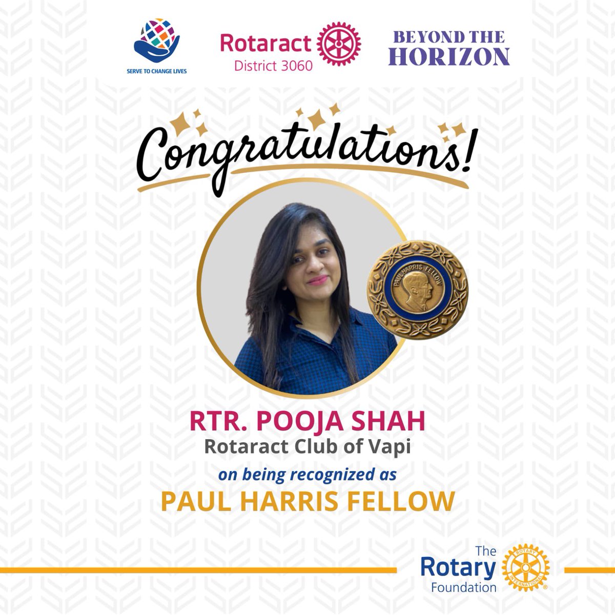 We, 𝐑𝐨𝐭𝐚𝐫𝐚𝐜𝐭 𝟑𝟎𝟔𝟎 feel immense pleasure to share the contribution of 𝐑𝐭𝐫. 𝐏𝐨𝐨𝐣𝐚 𝐒𝐡𝐚𝐡 from 𝐑𝐨𝐭𝐚𝐫𝐚𝐜𝐭 𝐂𝐥𝐮𝐛 𝐨𝐟 𝐕𝐚𝐩𝐢 towards The Rotary Foundation.

Let’s congratulate her on being recognised as 𝐏𝐚𝐮𝐥 𝐇𝐚𝐫𝐫𝐢𝐬 𝐅𝐞𝐥𝐥𝐨𝐰. 

#racvapi