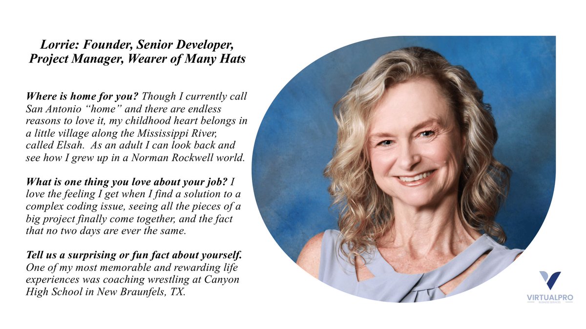 VirtualProBusy1's tweet image. Over the next few weeks, we&apos;d like you to meet the members of the VirtualPro team, and to be able to put faces to names.  We want to create a sense of familiarity for our customers and believe it contributes to more effective communication. First up... Lorrie! #DocumentAutomation