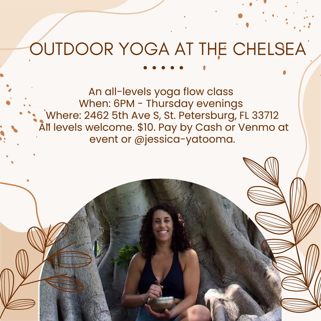 RMSEliteProp's tweet photo. 6PM EVERY THURSDAY EVENING -Join us at The Chelsea back patio for an all levels yoga flow class led by Jessica Yatooma from Joyful Movement Yoga. All levels welcome. $10.
Pay by Cash or Venmo at event or @jessica-yatooma. https://t.co/XvJNYCjDES