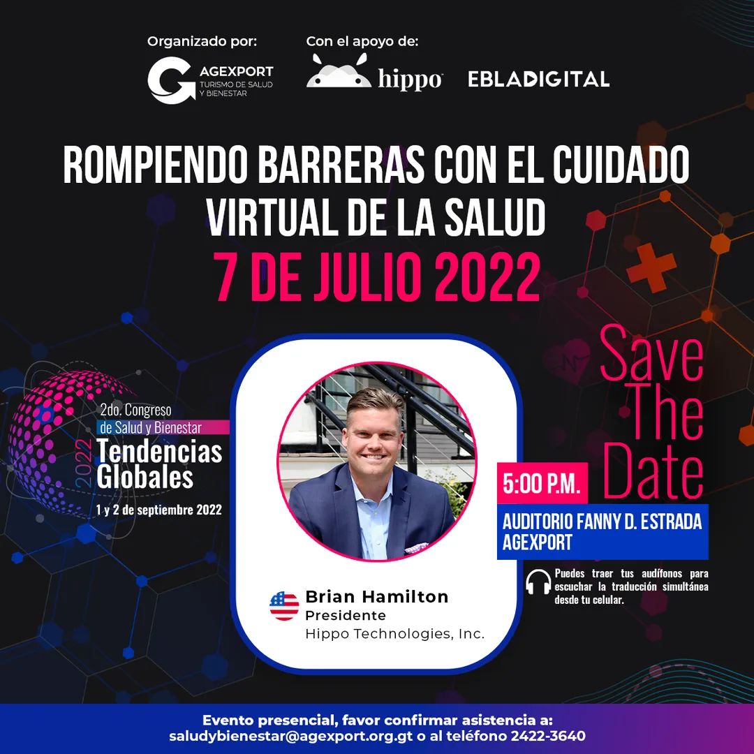 En el marco del 2do. CONGRESO DE SALUD Y BIENESTAR de AGEXPORT queremos invitar a todos los  #profesionalesdelasalud a participar de la conferencia ROMPIENDO BARRERAS CON EL CUIDADO VIRTUAL DE LA SALUD
INDISPENSABLE confirmar asistencia a: saludybienestar@agexport.org.gt