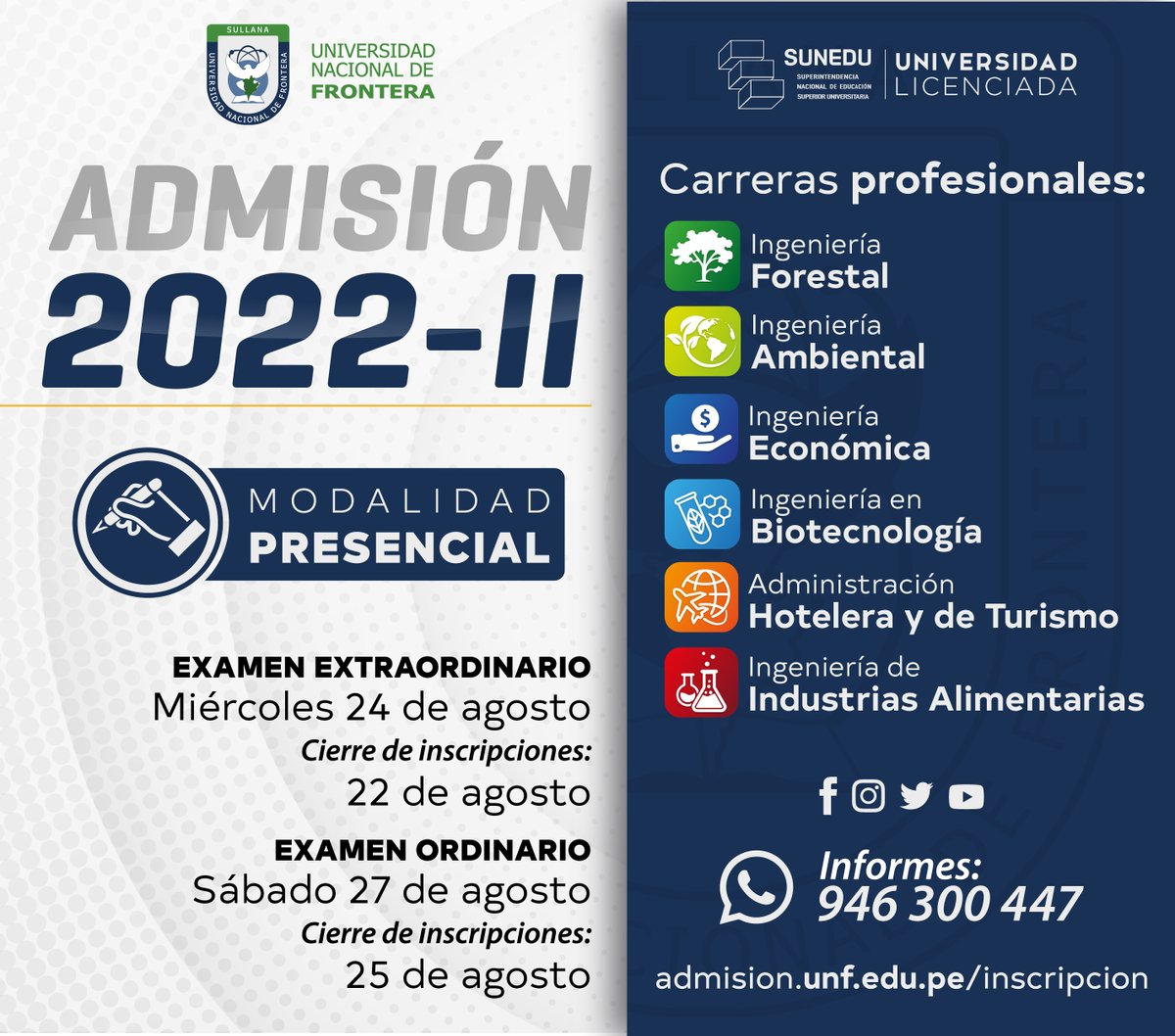 UNF_oficial's tweet photo. ¡𝗜𝗻𝘀𝗰𝗿í𝗯𝗲𝘁𝗲 𝘆 𝗽𝗼𝘀𝘁𝘂𝗹𝗮 𝗮 𝗹𝗮 𝗨𝗡𝗙! 🎓
📞 946 300 447
🌐 https://t.co/V13mXaLqPN https://t.co/oEoo4MIAEZ
