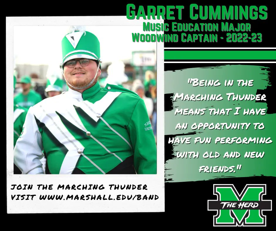 marshallubands's tweet photo. The Marching Thunder is excited to welcome Garret Cummings to the student leadership team for the 2022-23 year!
Go Herd!
#marchingthunder
#wesoundasone
#marshallubands https://t.co/AUoMAQLXke