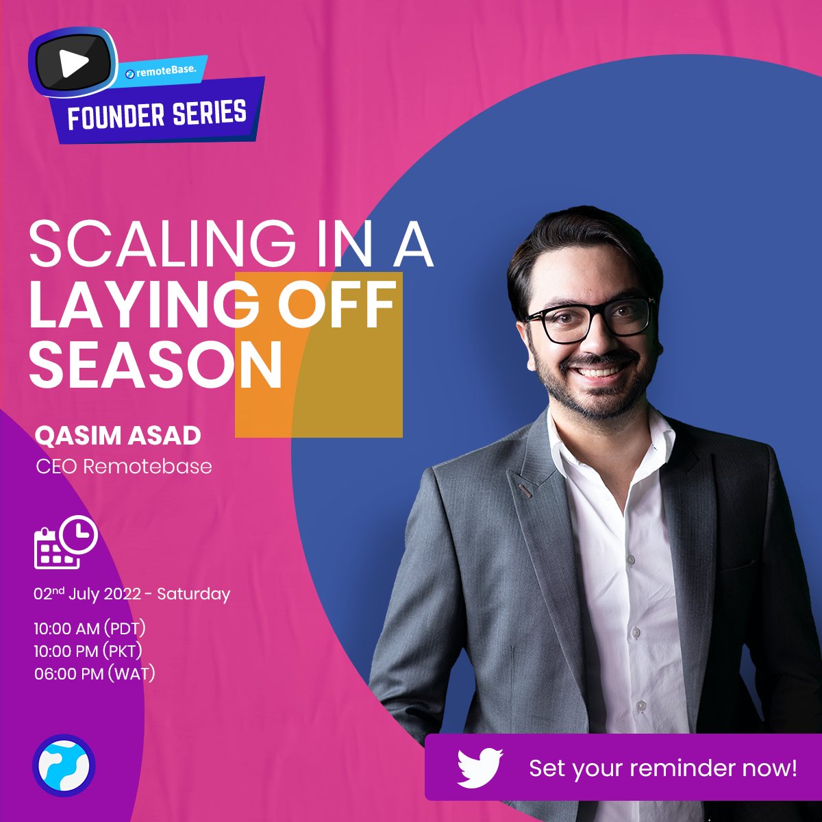 RemotebaseHQ's tweet image. We’re super excited to launch Founder Series powered by Remotebase! A legacy event where you get to hear directly from the best tech industry leaders, global tech gurus, change makers and founders!

Don’t forget to set up a reminder by clicking here bit.ly/3yvETxe