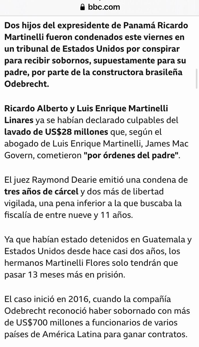 TiangelC's tweet photo. @PanamaAmerica @victorarosemena Los hijos de Martinelli se declararon CULPABLES por lavado de Odebrecht “por órdenes del padre Ricardo Martinelli”. No es persecución política, es justicia https://t.co/ruKIQUYxRw