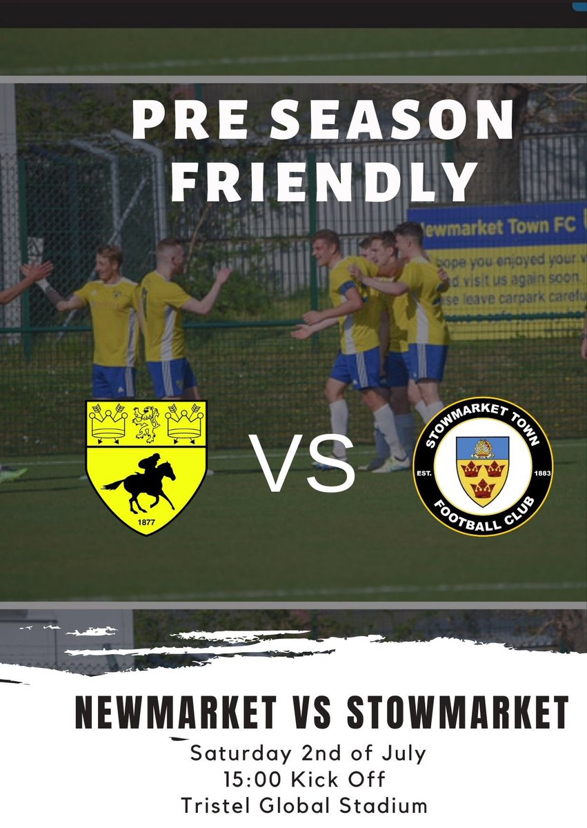 NewmarketTownFC's tweet photo. First pre-season friendly coming up against @stowtownfc 

📆 15:00 KO
🏟 @TristelGlobal 
🎫 £5 Adults and £3 Concession 

💛💙 https://t.co/JkZQrSh7uO