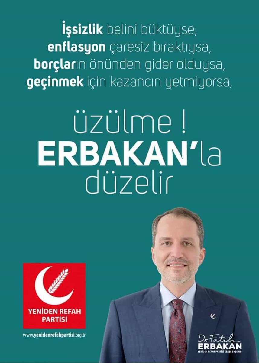 Verdiğin emeğin karşılığını almayı bırak kazancın geçinmene yetmiyorsa Üzülme ErbakanlaDüzelir

Üye ol, Yeniden Refah Gelsin, Dr. Fatih Erbakan gelsin.
uyelik.yenidenrefahpartisi.org.tr

#RefahGelecekYüzlerGülecek #YenidenRefahPartisi #FatihErbakan #MilletimiziçinBizVarız #Hazırız