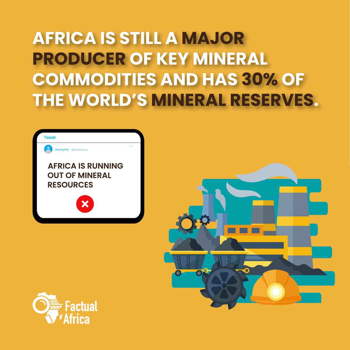 FactualAfrica's tweet photo. Some corners of the Internet often claim that #Africa's precious metals are drying up. This is misleading❌
🔍FACT: Africa remains a formidable force in producing key mineral commodities.
#SACU #factsdaily #factsfirst #PanAfricanParliament #factsmatter #globalfact9 #mining https://t.co/QtqfR7Rjae