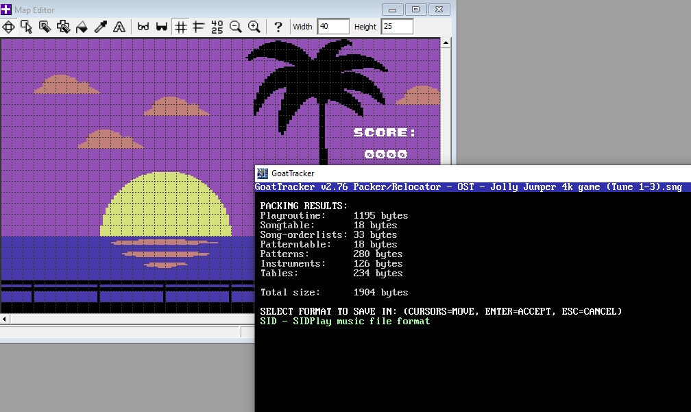 Rotteroy's tweet photo. Deadline for the #craptastic is almost here! I have together with my old friend @MrDocster submitted 2 games this year, "Jolly Jumper" and "Brownfinger". Here's my background gfx and sid data for one of the games.. https://t.co/ndawqAcMzJ