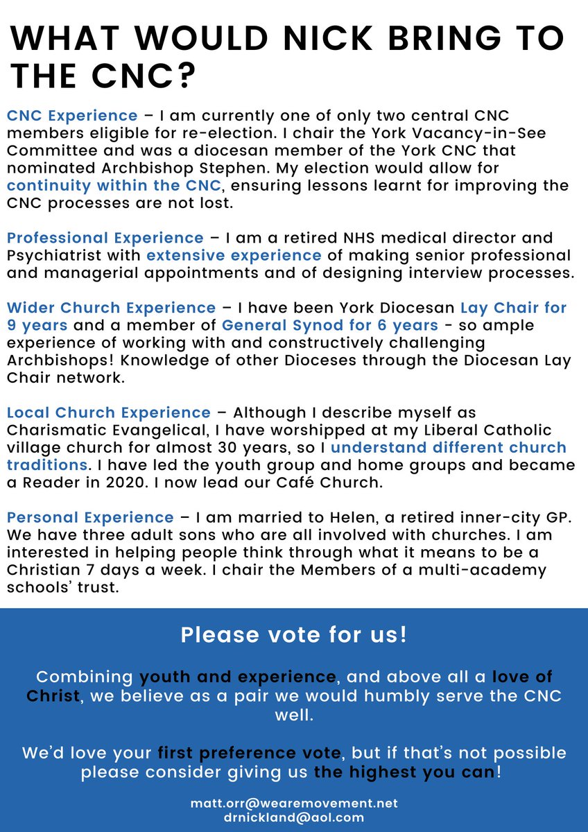 mattjamesorr's tweet photo. Turns out I’m the youngest @synod member standing in the @churchofengland Crowns Nomination Commission election!

If you doubled my age in our recent @BathWells CNC I’d still have been the youngest by some years…

For that reason &amp; many more I’m standing with Nick Land! https://t.co/xiO3HbqZV5