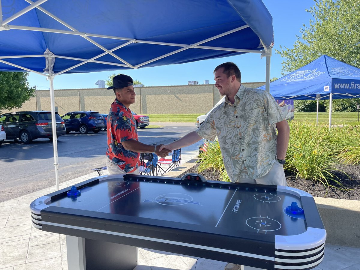 Firststarlog's tweet photo. Some BTS of today’s #FSLSummerOlympics game: Air Hockey. Today’s Theme: Hawaiian 🌺 https://t.co/nzrHPWPiJC