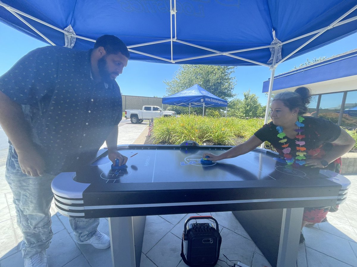 Firststarlog's tweet photo. Some BTS of today’s #FSLSummerOlympics game: Air Hockey. Today’s Theme: Hawaiian 🌺 https://t.co/nzrHPWPiJC