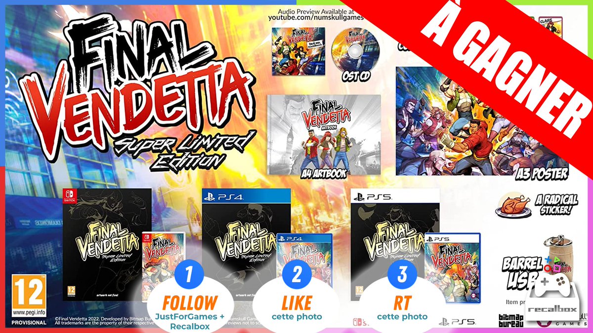 recalbox's tweet photo. 🎁 CONCOURS - RECALBOX 🎁
On vous offre FINAL VENDETTA  👊💥🔥 
POUR JOUER 🇫🇷 :
✅1- FOLLOW @recalbox &amp; @JustForGames_FR
✅2- LIKE &amp; RT ce post
✅3-🤞 (et rejoins-nous sur Twitch! ==> https://t.co/nuBYphwyci)
BONNE CHANCE! 🤞😀🍀 https://t.co/XvTZbm6ndk