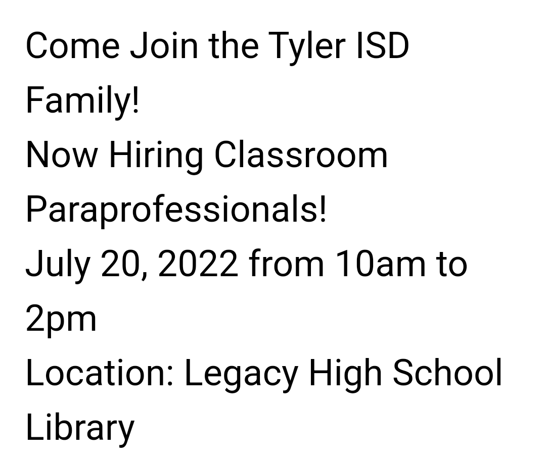 Tyler ISD is hiring! Come join us! #SuccessfulStudentOutcomes