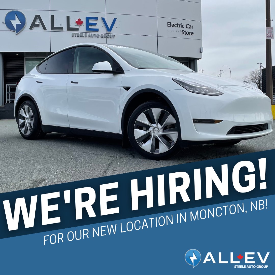 AllEVCanada's tweet photo. Do you want to be in on the ground floor of an innovative and cutting-edge dealership in the hub of #NewBrunswick? All #EV is expanding into Moncton and we're hiring for several positions! Apply now: https://t.co/LoXYzVNgMa
#steeleauto #steelecareers #whysteelauto https://t.co/IEjhJQnoOM