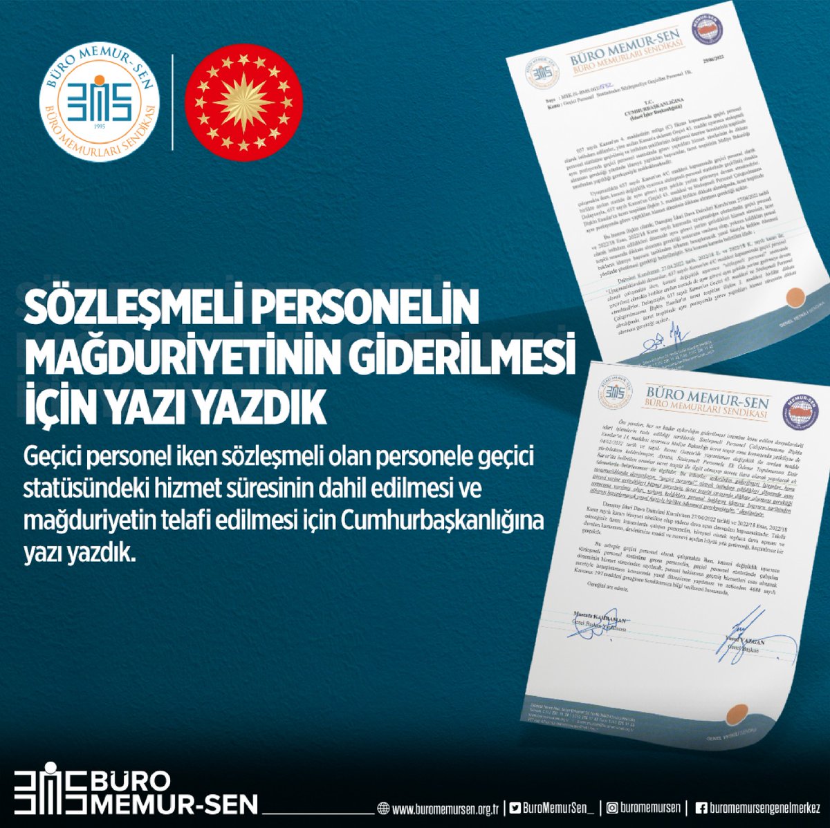 SÖZLEŞMELİ PERSONELİN MAĞDURİYETİNİN GİDERİLMESİ İÇİN YAZI YAZDIK

Geçici personel iken sözleşmeli olan personele geçici statüsündeki hizmet süresinin dahil edilmesi ve mağduriyetin telafi edilmesi için  Cumhurbaşkanlığına yazı yazdık.