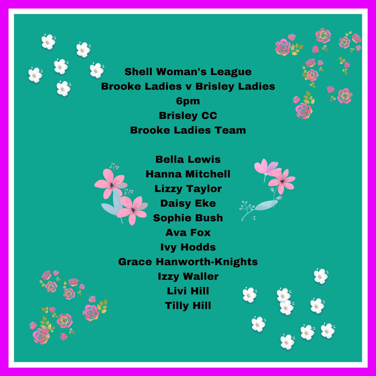 Friday our ladies team travels to Brisley for a Shell league game. Good luck everyone 🏏