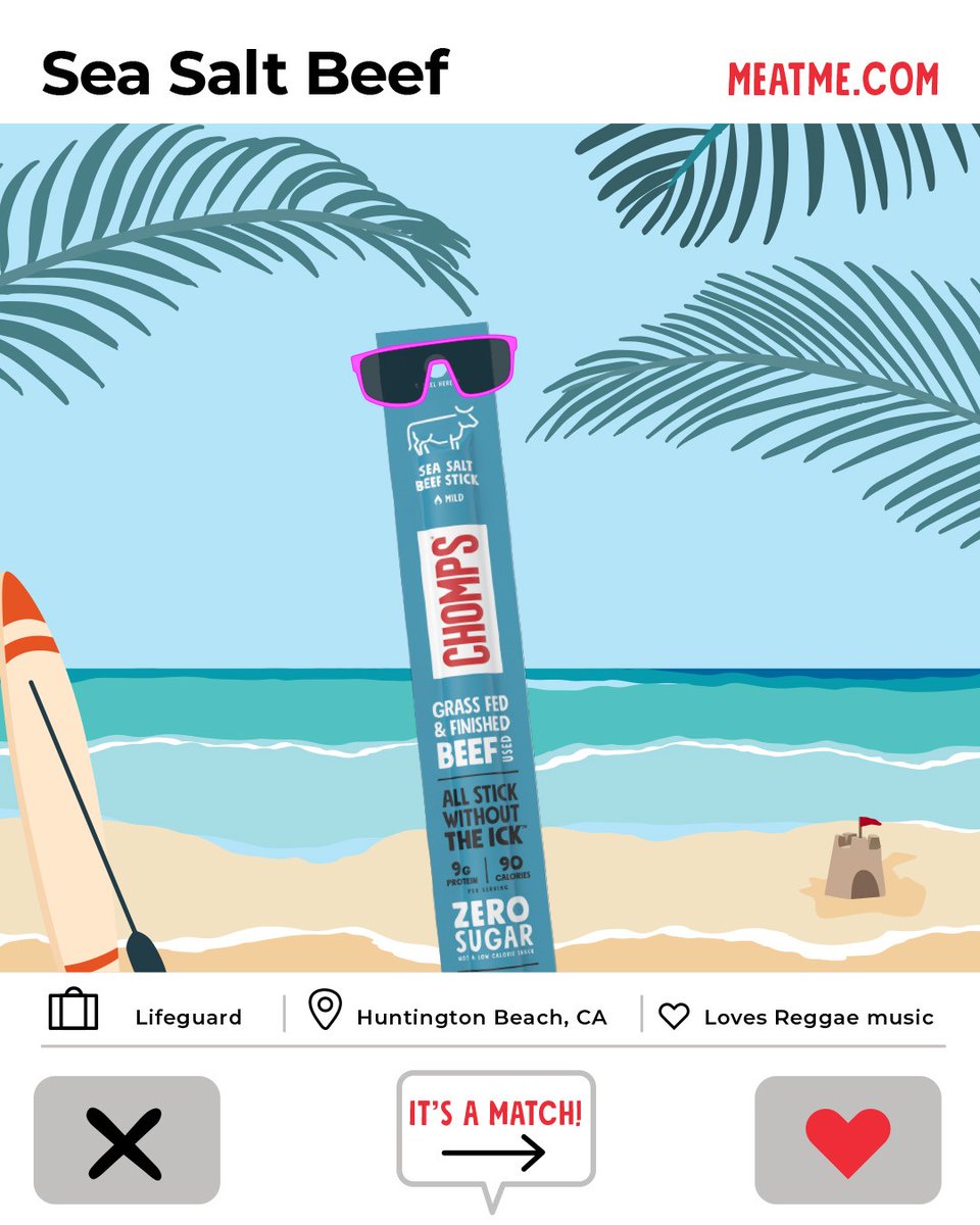 gochomps's tweet photo. We're looking for Sea Salt Beef to MEAT their perfect match. If you're single &amp; looking for a fellow #chompian who loves long walks on the beach, it's time swipe right on MeatMe. 😉 

Where would you take this gem on a date? Best answer may receive something in the mail. 👀 https://t.co/uFWhOqsXdR