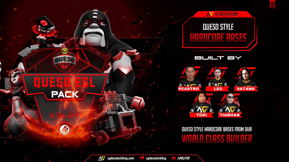 Queso ESL Pack🔥

🔴 A Pack of x5 Anti-3 Extra Cared ESL Bases tuned for Queso Cup. 
🔴 Super Limited Edition for only 5 buyers. 
🔴 Built by Top 5 Builders of AG according to monthly report.

agbasebuilding.com/products/queso…
1st buyer gets 10% Cash Back code