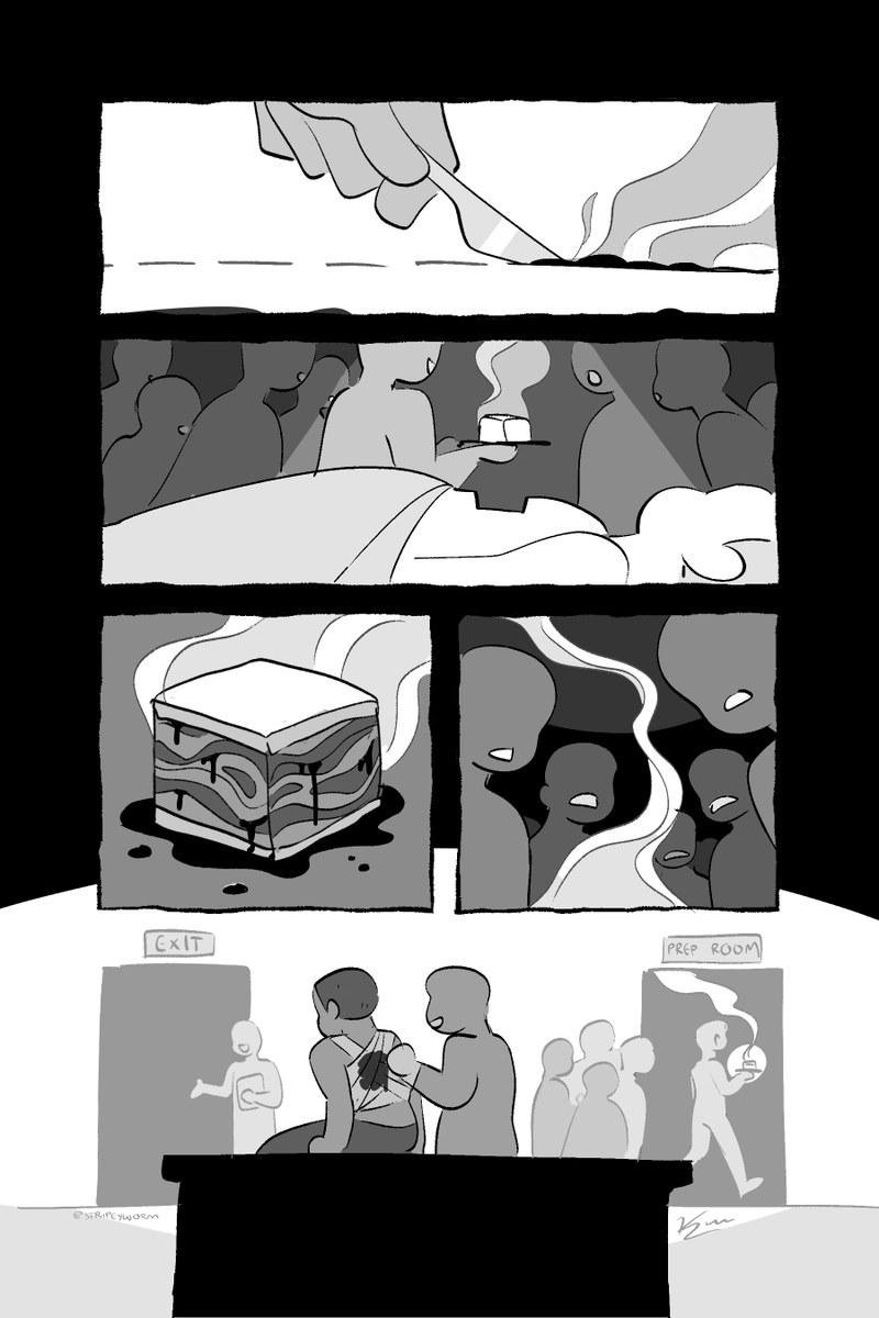 ISO: Raw Meat 🖤
Here's my comic for the NIGHTMARES anthology I made with friends. It's about meat and consumption. Enjoy!!
⚠️ Content Warning: Implied Cannibalism, Chest Surgery, Wounds, Illness, Stylized Gore