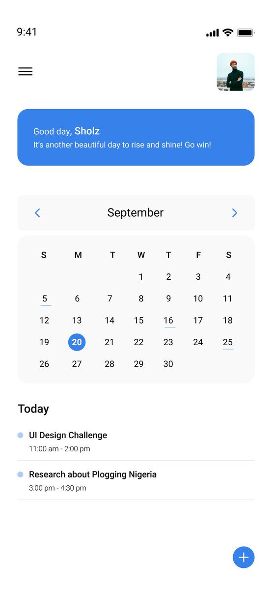 RJadesola's tweet photo. Today's 20th September and here and here are your most important events for the day.
You don't wanna miss them.
Day 15 challenge is a Calendar page in light and dark modes.
#DesignWithElijahsmith
#My30daysOfUIChallenge
#uiux #uidesign #figma https://t.co/eP9IHqU8BA