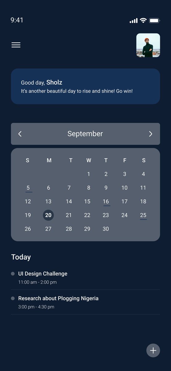 RJadesola's tweet photo. Today's 20th September and here and here are your most important events for the day.
You don't wanna miss them.
Day 15 challenge is a Calendar page in light and dark modes.
#DesignWithElijahsmith
#My30daysOfUIChallenge
#uiux #uidesign #figma https://t.co/eP9IHqU8BA