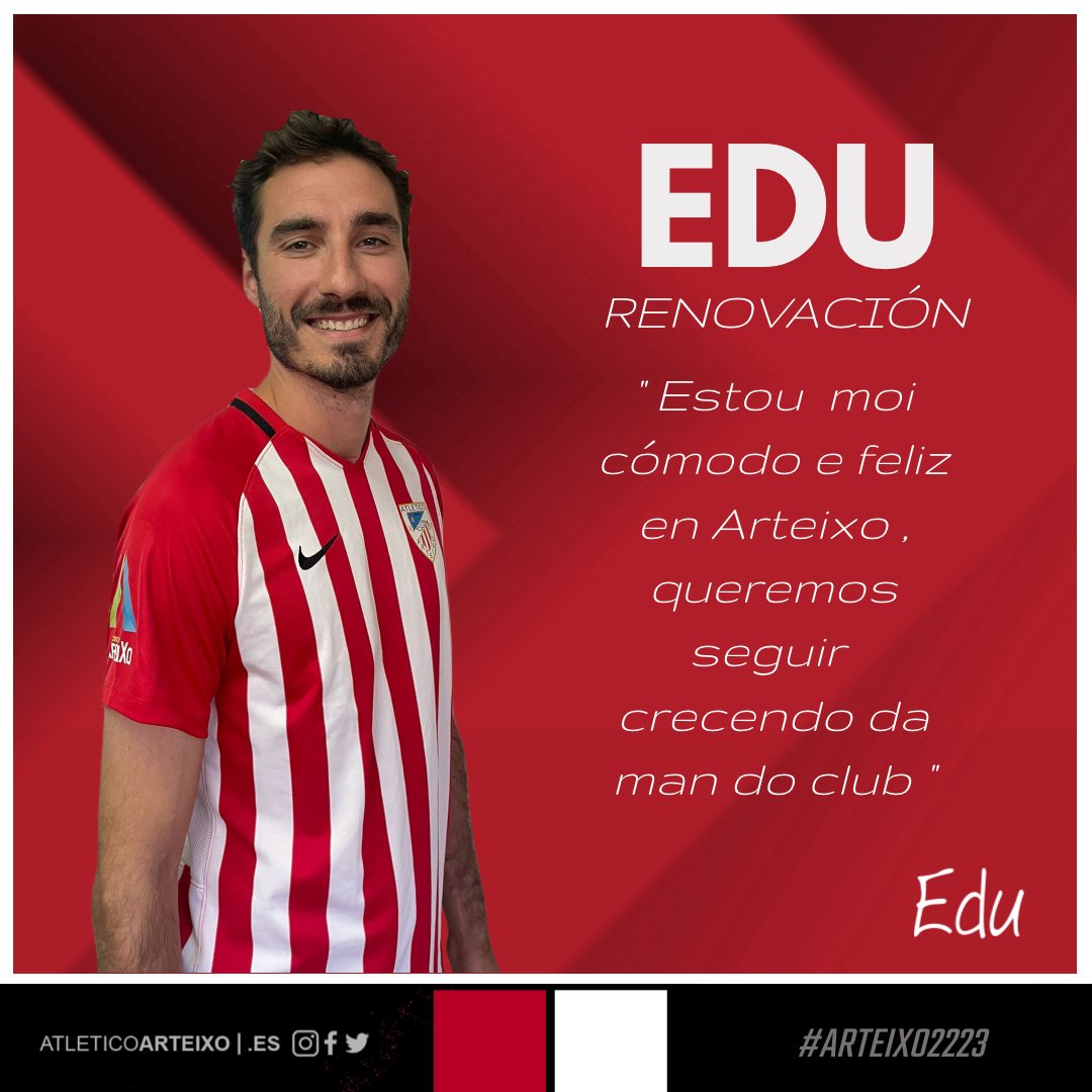 OFICIAL | Renovación 📝

<a href="/Agullo13/">Edurdo el Zurdo</a>  seguirá connosco a próxima tempada ❤️👏👏📝 

" Estou moi cómodo e feliz en Arteixo , queremos seguir crecendo da man do club "
#ARTEIXO2223 💢⚽
#Arteixo3RFEF 💢🏟️