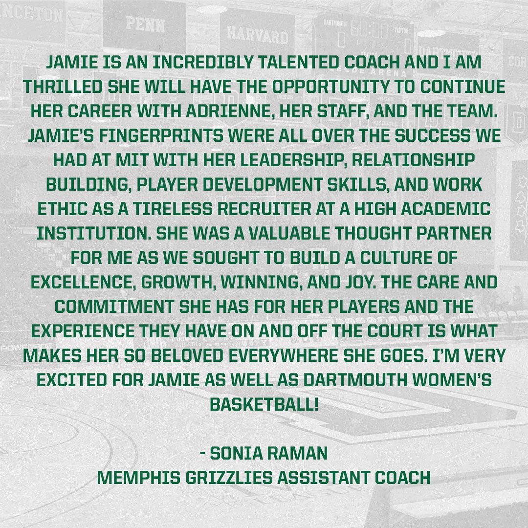 Please join us in welcoming our new staff to the Big Green family! Today we introduce Jamie Insel, assistant coach and recruiting coordinator💪🏼
<a href="/jamie_insel/">Jamie Insel</a> 

Link for press release: dartmouthsports.com/news/2022/6/29…