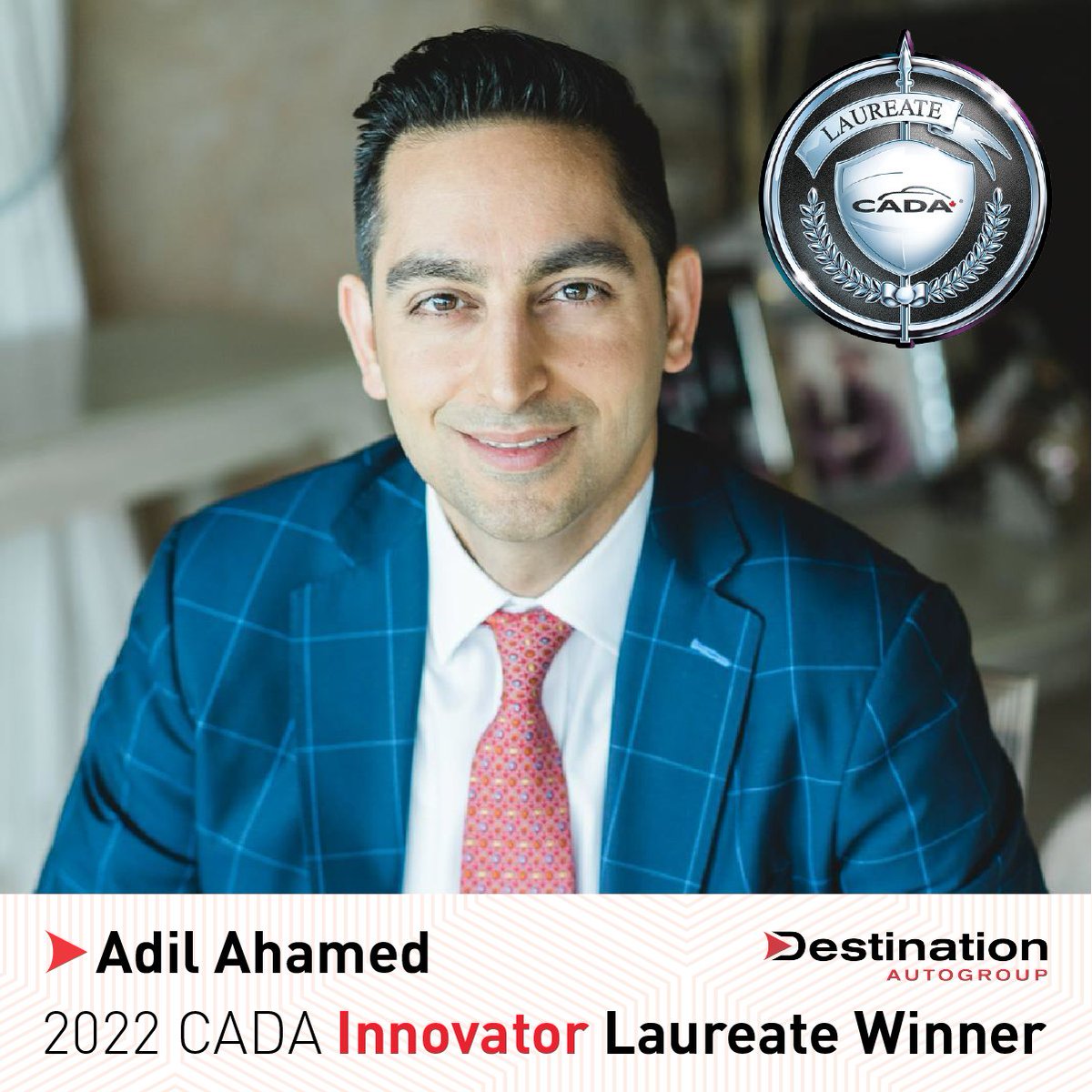 Destination_AG's tweet image. We are thrilled to announce that Adil Ahamed, Managing Director, has been named as the winner of the CADA Laureate Award for Business Innovation.

Destination Auto Group also warmly congratulates Laureate Frank Howard and Laureate Sonia Koller who are also this year’s winners.