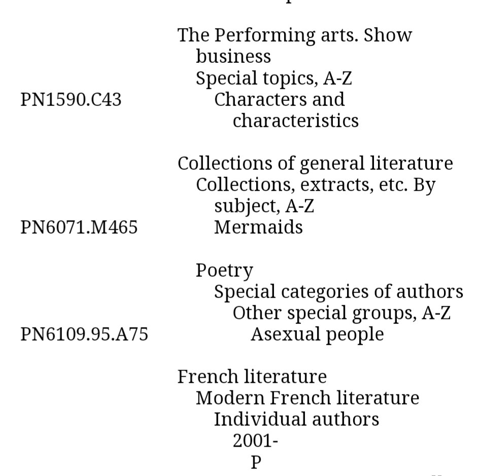 nightcataloger's tweet image. Every couple of updates there's a fun surprise heading or two:
• Collections of general literature: Mermaids
• Poetry: Asexual people

#LCSH