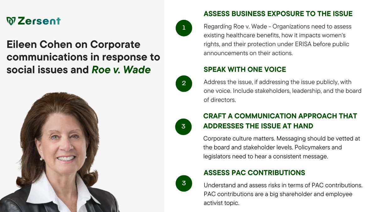 Our recent conversation with Eileen Cohen, Senior Counselor at Abernathy MacGregor, regarding corporate communications in light of the #RoeVWade decision is more relevant than ever. Below are a few guidelines that corporations should assess before making a statement. #ESG