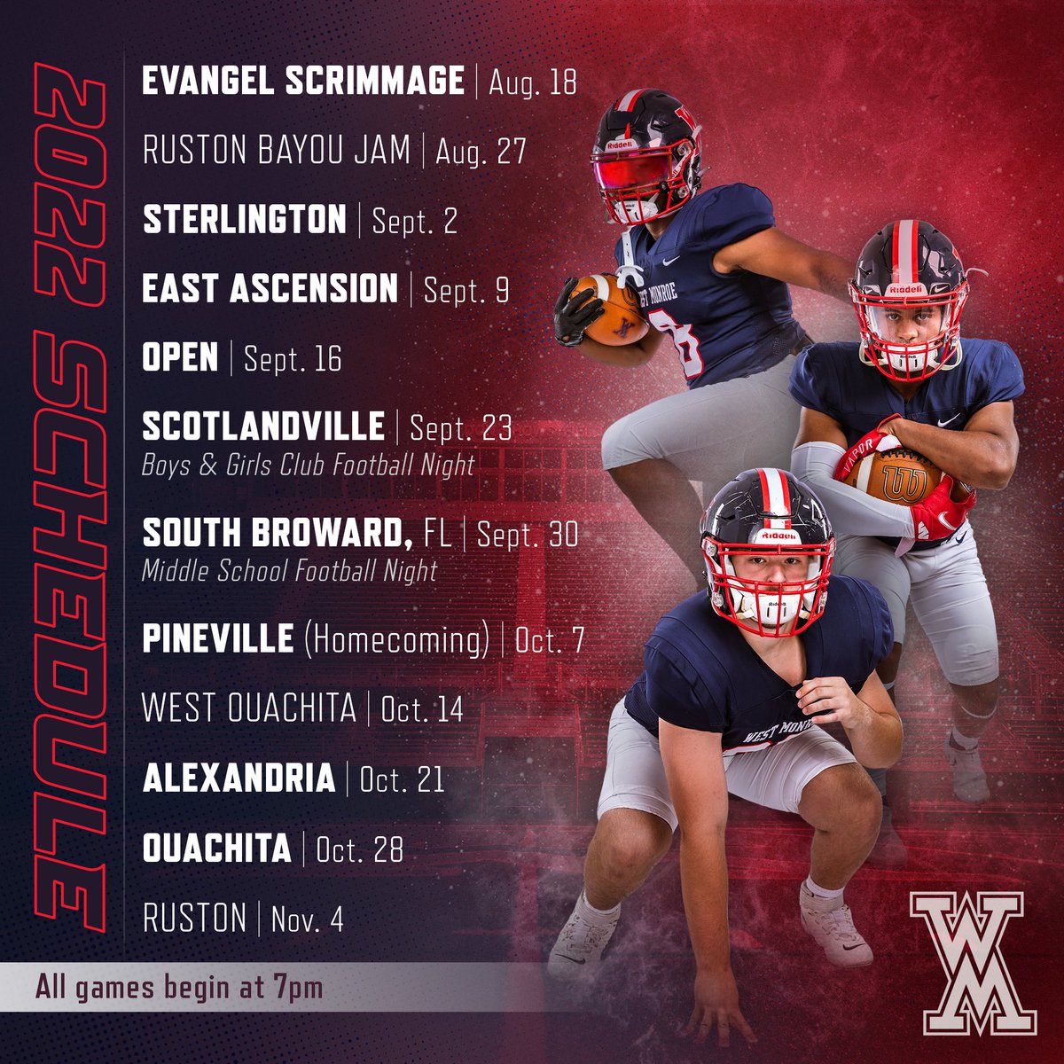 WestMonroeFball's tweet image. 2022 WMHS FOOTBALL SCHEDULE