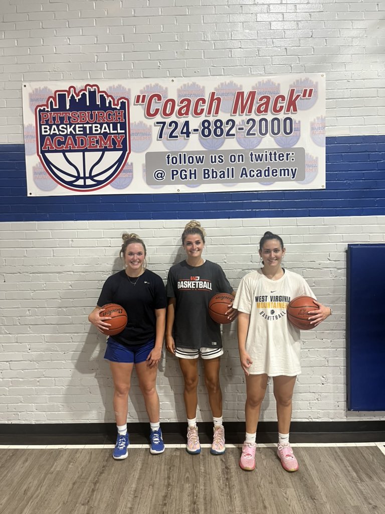 PGHBballAcademy's tweet photo. Hannah Potter of Fredonia State University, Ally Fisher of Washington and Jefferson College, and Ava Soilis of Freeport with a good one today at the Academy. https://t.co/GcJNuctRv0