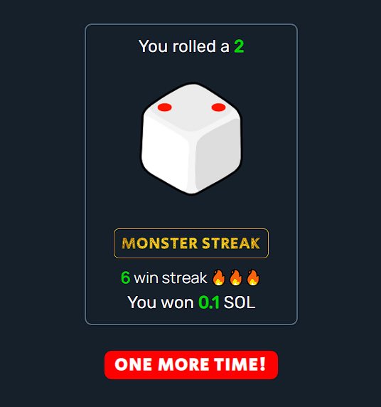 OnlyDice888's tweet photo. Who will be the lucky roller to get a Monster 6-win streak today?! Test your luck at https://t.co/fvMzDMVc3H ๐ฐ
#OnlyDice #SOL https://t.co/okc6CLEcEs
