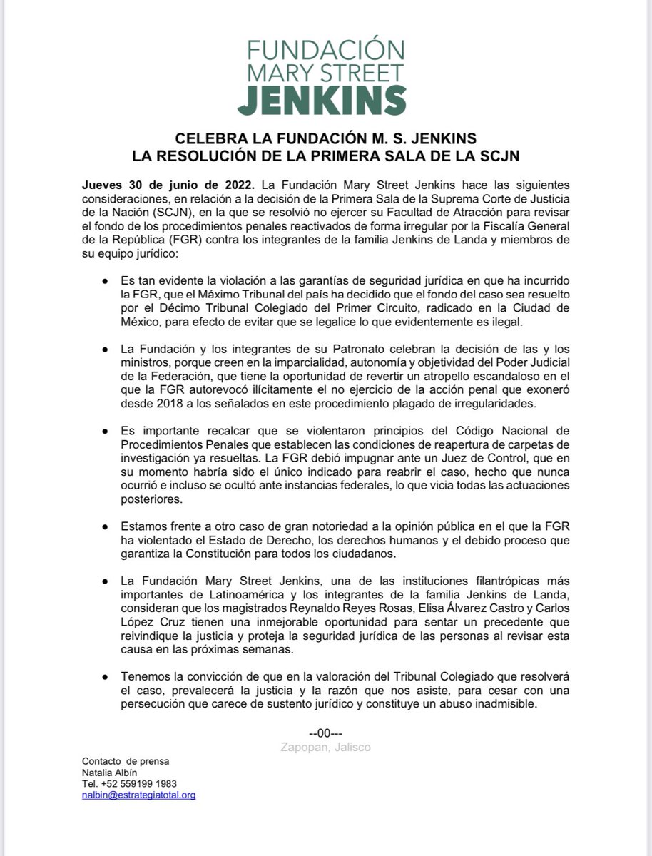 jenroma27's tweet photo. ⚠️Posicionamiento de la @Fund_MSJenkins sobre la decisión de la @SCJN para que el Décimo Tribunal Colegiado en materia penal de la #CDMX resuelva un atropello más de la @FGRMexico que encabeza #AlejandroGertz !!Gran oportunidad para revertir otro abuso inadmisible!! @CJF_Mx https://t.co/Q6UvQJy2MV