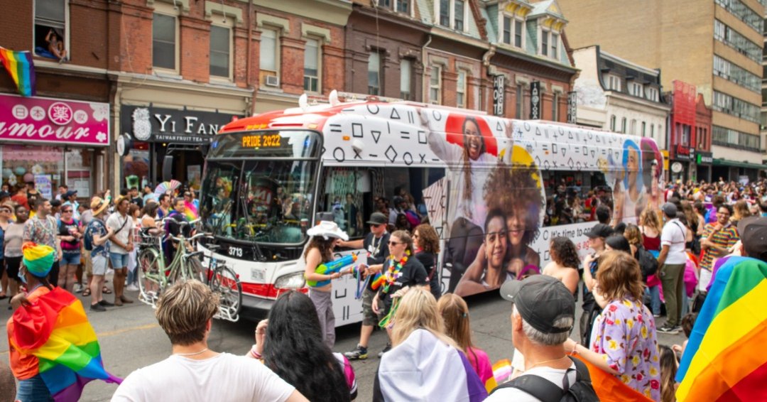 TTChelps's tweet photo. Our employees had an incredible time marching in this year's Pride parade and spinning tunes at our TTC booth, where we handed out commemorative Pride Presto cards. #PrideToronto #Pride2022 #TTCpride https://t.co/QYV274Pw8l