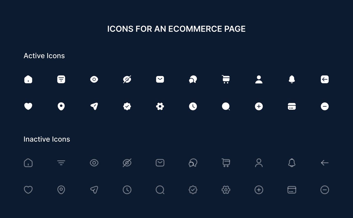 RJadesola's tweet photo. Icons are the undisputed magical visual expression!
Check out the icons you can use for your ecommerce page.
Love any of them? Let's recreate!
Day 19: Icons - Active & Inactive
#DesignWithElijahsmith
#My30daysOfUIChallenge
#uiux #uidesign #figma https://t.co/XI41dAtorb
