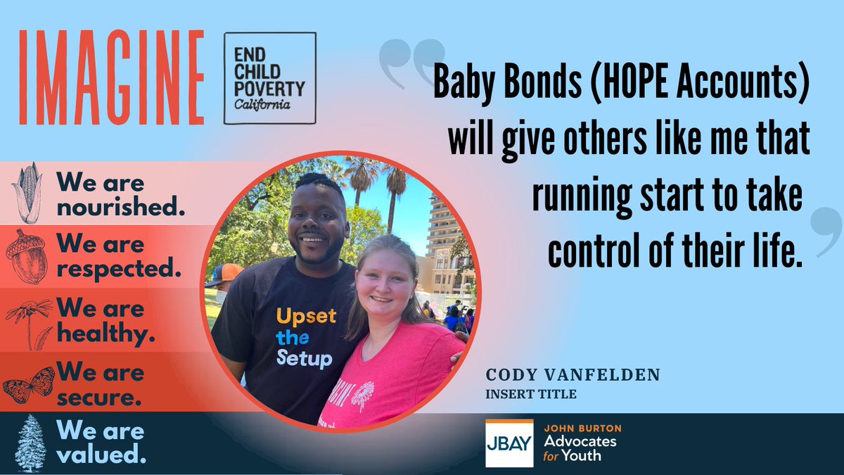 EndChildPovCA's tweet photo. "I did not get a running start in getting out of poverty; therefore, I must work twice as hard to ensure my daughter does not stay stuck in poverty." - Cody, @JBAforYouth

That's why today's investment is so important - #BabyBonds will begin to eradicate generational poverty💪🏽❤️ https://t.co/vhuBPZFPR8