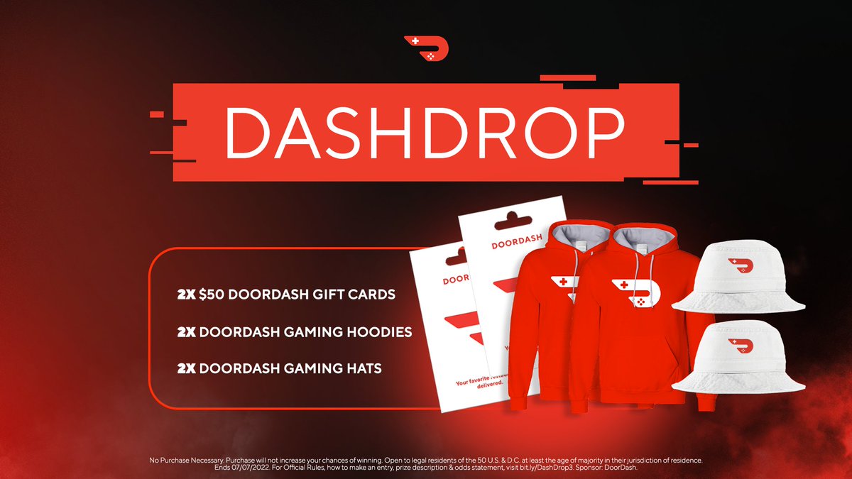 #DASHDROPS GIVEAWAYS are back!

Got a Hoodie, Hat and Gift Card for you AND a friend ❤️🎮

To Enter:
⚡️ Follow <a href="/DoorDashGaming/">DoorDashGaming</a>
⚡️ Reply to this tweet tagging a friend &amp; using #DDGsweepstakes

No Purchase Necessary. 50 US/DC, 18+. Ends [07/07/22]. Rules: [bit.ly/DashDrop3]