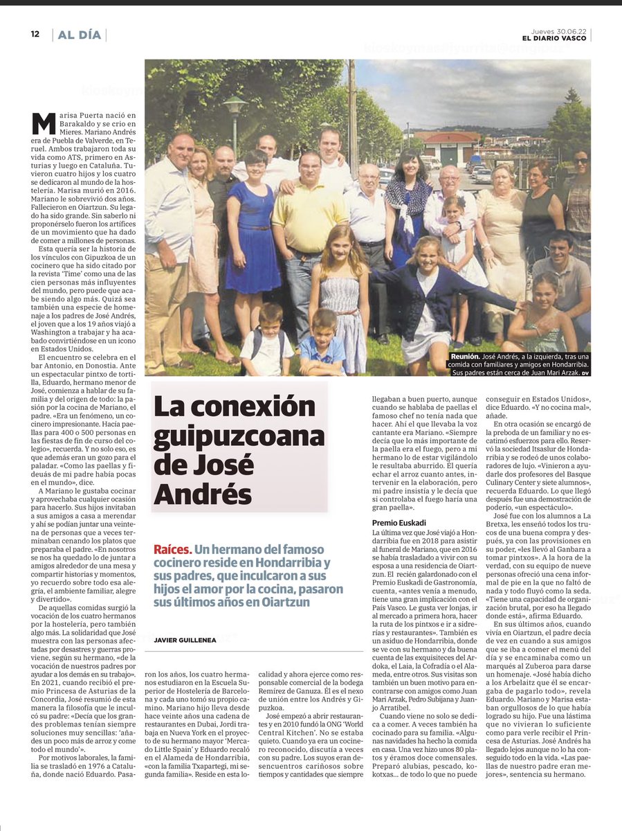 JavierYurrita's tweet photo. Una bonita historia vinculada a la familia Andrés. Hoy en El Diario Vasco. @chefjoseandres https://t.co/RvSp7vRELr