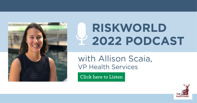 FinServFem's tweet photo. Allison Scaia, VP Health Services sat down with Jamie Gassman at the 2022 RISKWORLD expo to discuss how injury prevention services can help employers create a healthy and productive workforce. Listen here: https://t.co/h8JBX3lADe #iwork4thehartford https://t.co/soIIaWQnWo https://t.co/lDKD7HMQFi