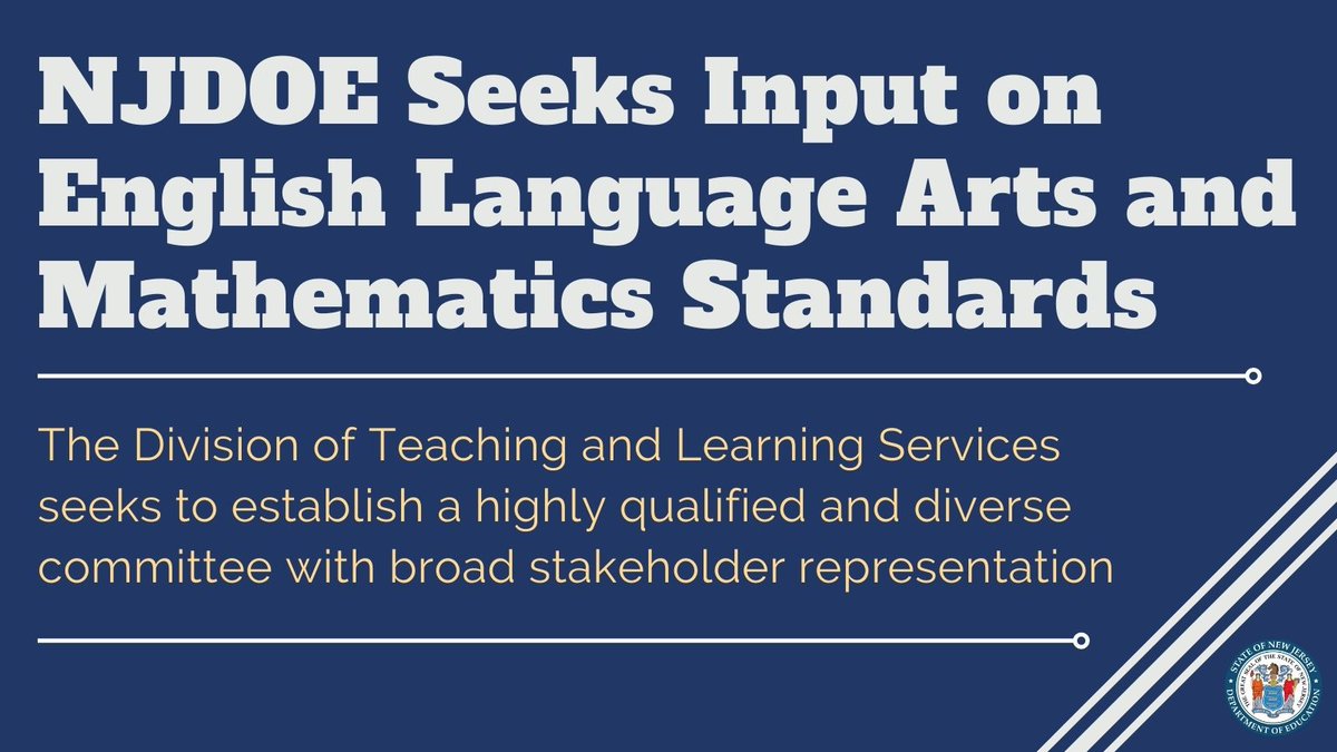 We’re looking for ELA &amp; Math educators/experts to serve &amp; participate as committee members in the NJ Student Learning Standards review process from Jul. - Sept. 
 
Candidates will be matched based on availability, interest, &amp; expertise. Apply by 07/11/22➡️ bit.ly/3y4SBFG