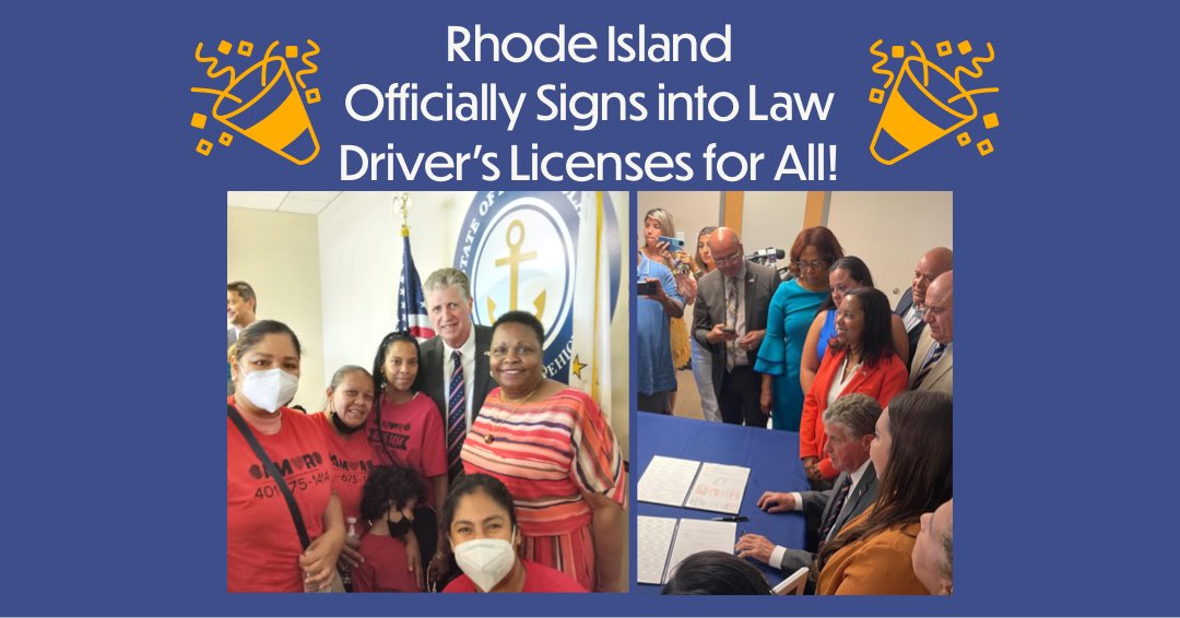 amornetwork's tweet photo. Today, the RI Governor signed into law Driver’s Licenses for All! We are so proud of this community for not giving up. When we fight we win!  #WeKeepUsSafe #LicensesForAll https://t.co/K0eKRCnWPI
