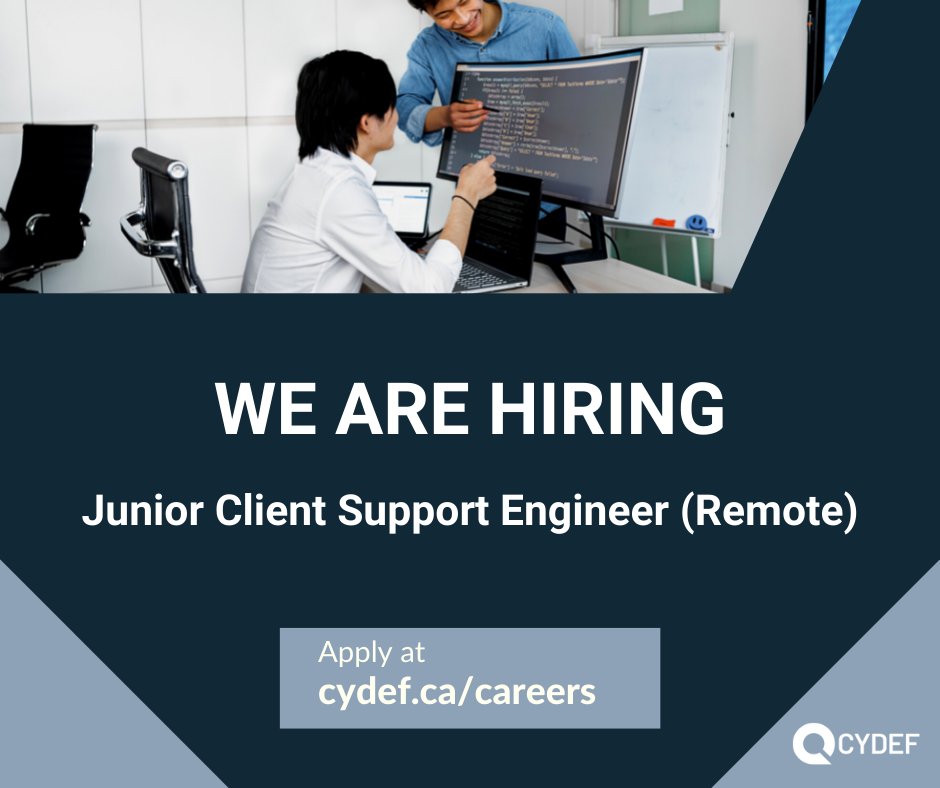 We're hiring a Junior Client Support Engineer (remote, full time). It's a great opportunity to join an amazing team!

Apply at zcu.io/F4BD

#hiringnow #remotework #cybersecurityjobs #itjobs #hiringalert #engineeringjobs #recruitment #bestemployer